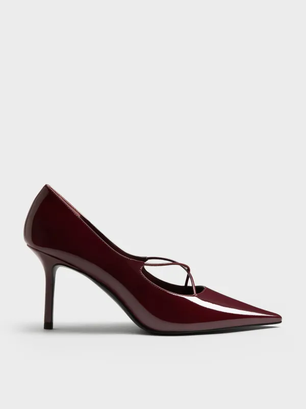 Charles & Keith - Patent Crossover Pointed Pumps made by Charles & Keith