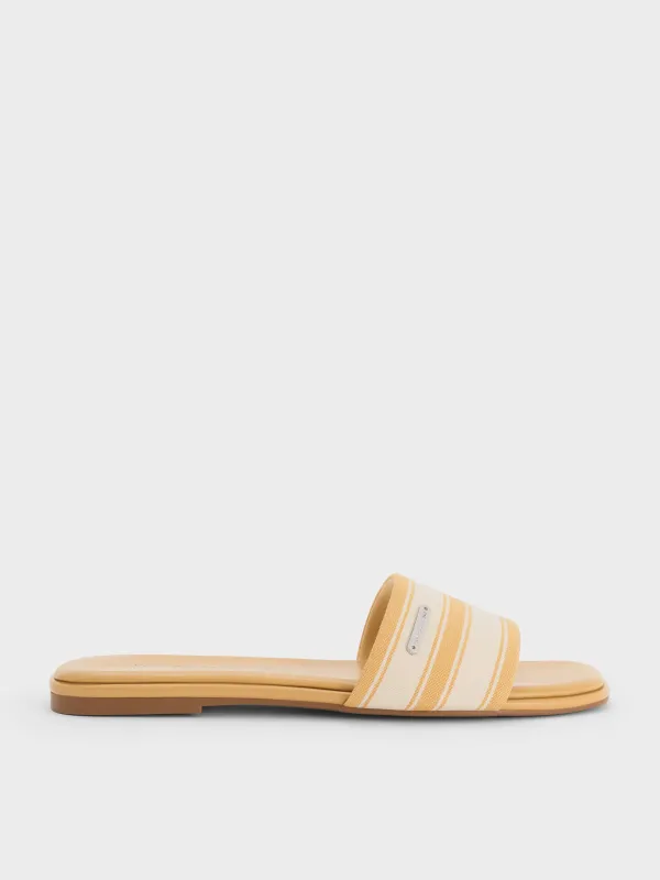 Charles & Keith - Striped Square-Toe Slide Sandals made by Charles & Keith