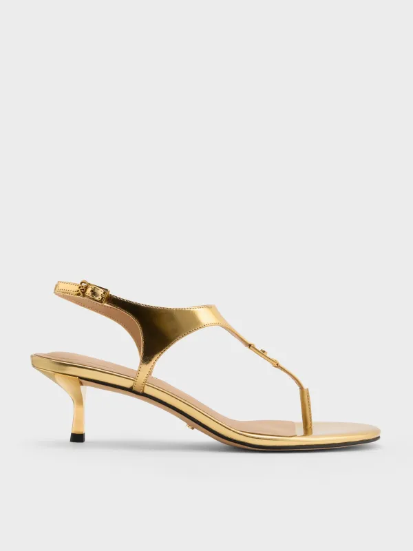 Charles & Keith - Metallic Leather Thong Kitten Heels made by Charles & Keith