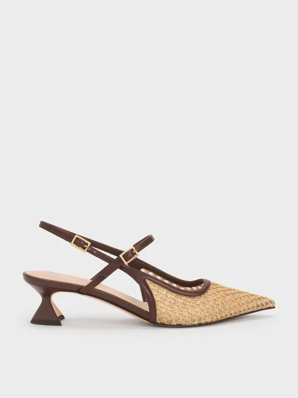 Charles & Keith - Raffia Sculptural-Heel Slingback Pumps made by Charles & Keith