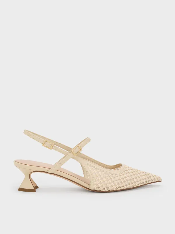 Charles & Keith - Raffia Sculptural-Heel Slingback Pumps made by Charles & Keith