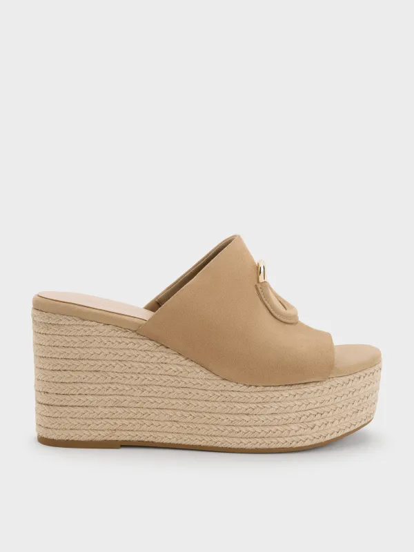 Charles & Keith - Faux Suede Metallic-Accent Espadrille Wedges made by Charles & Keith
