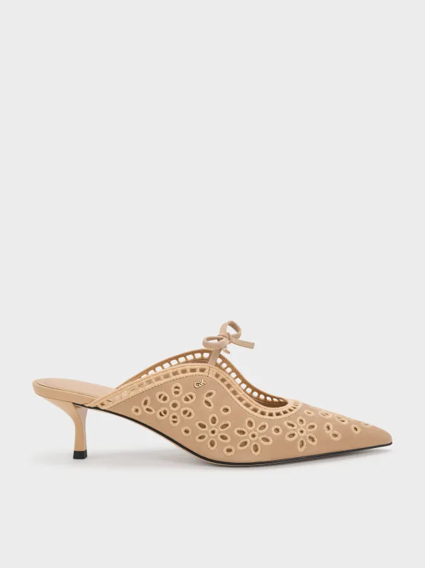 CHARLES & KEITH - Leather Embroidered Heeled Mules made by Charles & Keith