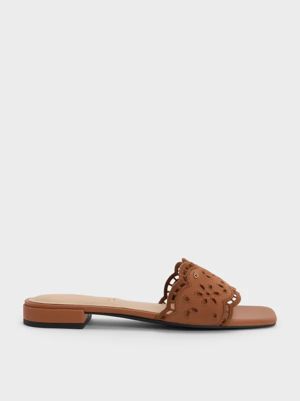 Charles & Keith - Leather Embroidered Slide Sandals made by Charles & Keith