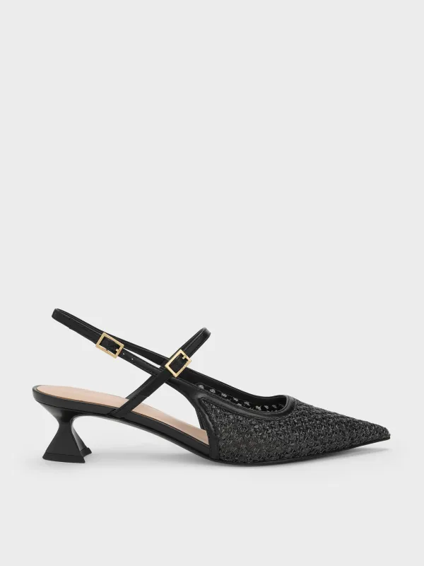 Charles & Keith - Raffia Sculptural-Heel Slingback Pumps made by Charles & Keith