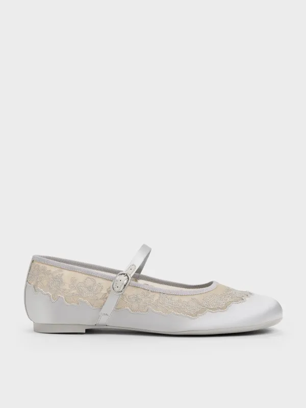 Charles & Keith - Satin Embroidered-Mesh Mary Jane Flats made by Charles & Keith