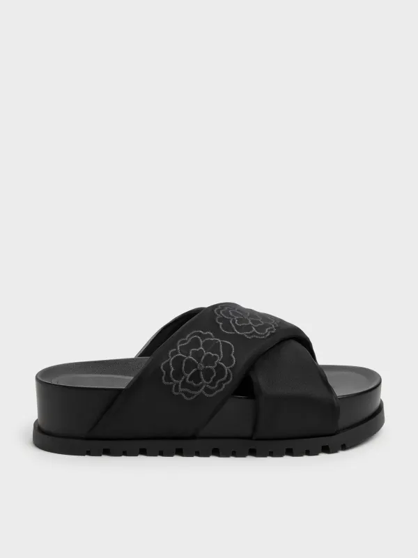 Charles & Keith - Satin Embroidered-Flower Crossover Sandals made by Charles & Keith