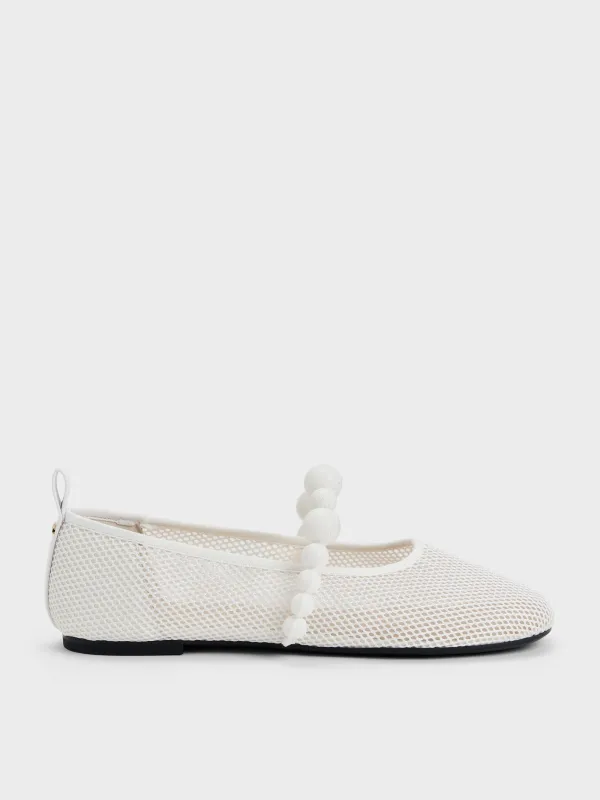 Charles & Keith - Leather Mesh Beaded Mary Jane Flats made by Charles & Keith