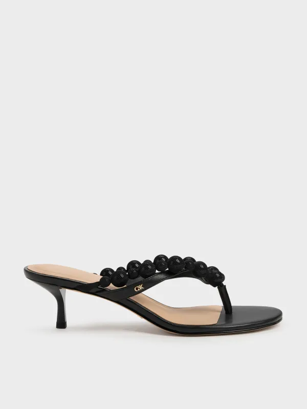 Charles & Keith - Leather Beaded Thong Kitten Heels made by Charles & Keith
