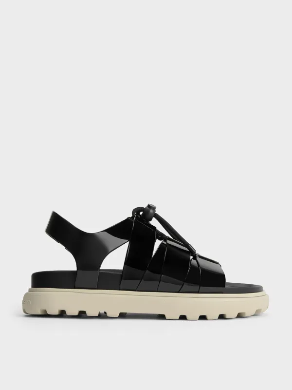 Charles & Keith - Patent Drawstring Lace-Up Sandals made by Charles & Keith