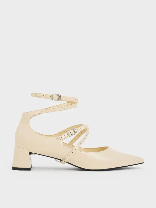 Charles & Keith - Crinkle-Effect Strappy Buckled Pumps made by Charles & Keith