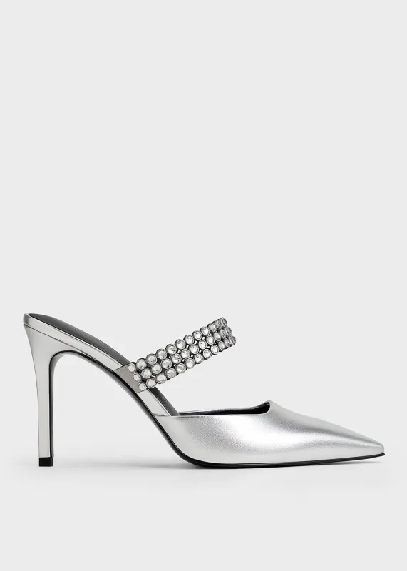 Charles & Keith - Patent Crystal-Embellished Heeled Mules made by Charles & Keith