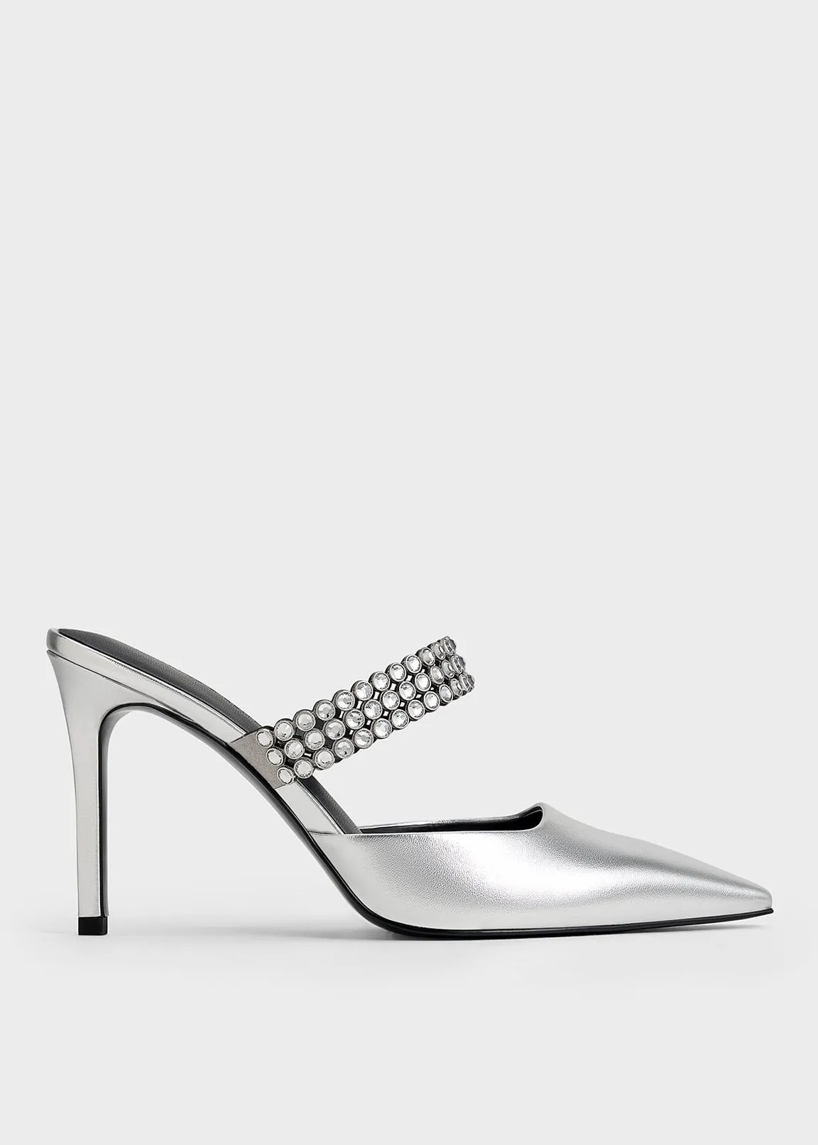 Charles & Keith - Patent Crystal-Embellished Heeled Mules sold by Charles & Keith