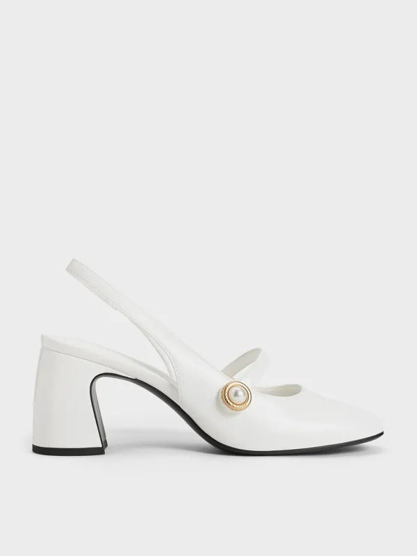 Charles & Keith - Pearl-Accent Mary Jane Slingback Pumps made by Charles & Keith