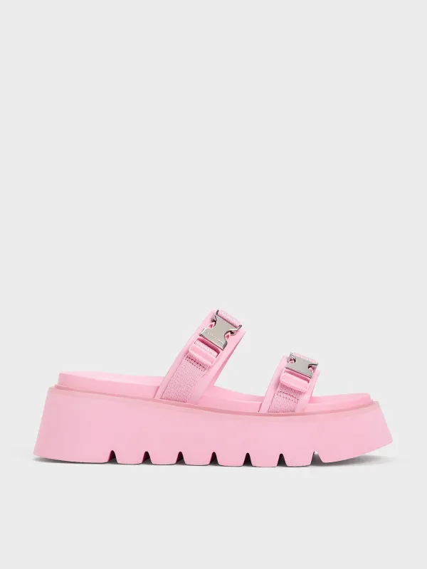 Charles & Keith - Laine Metallic-Buckle Flatform Sandals made by Charles & Keith
