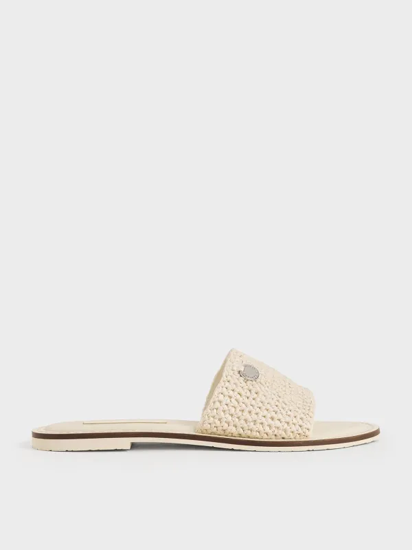 Charles & Keith - Raffia Woven Slide Sandals made by Charles & Keith