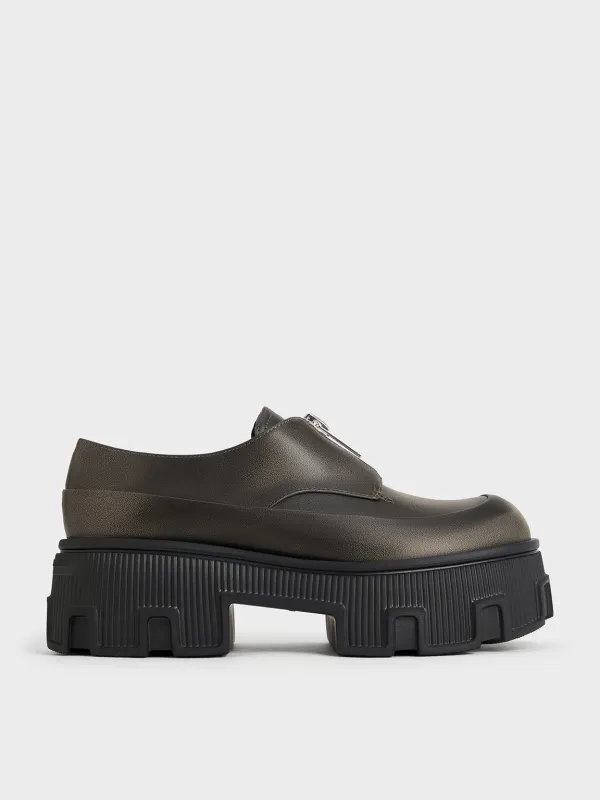 CHARLES & KEITH - Zip-Up Platform Loafers made by Charles & Keith