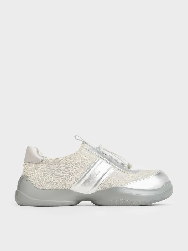 Charles & Keith - Casey Metallic & Lace Chunky Sneakers made by Charles & Keith