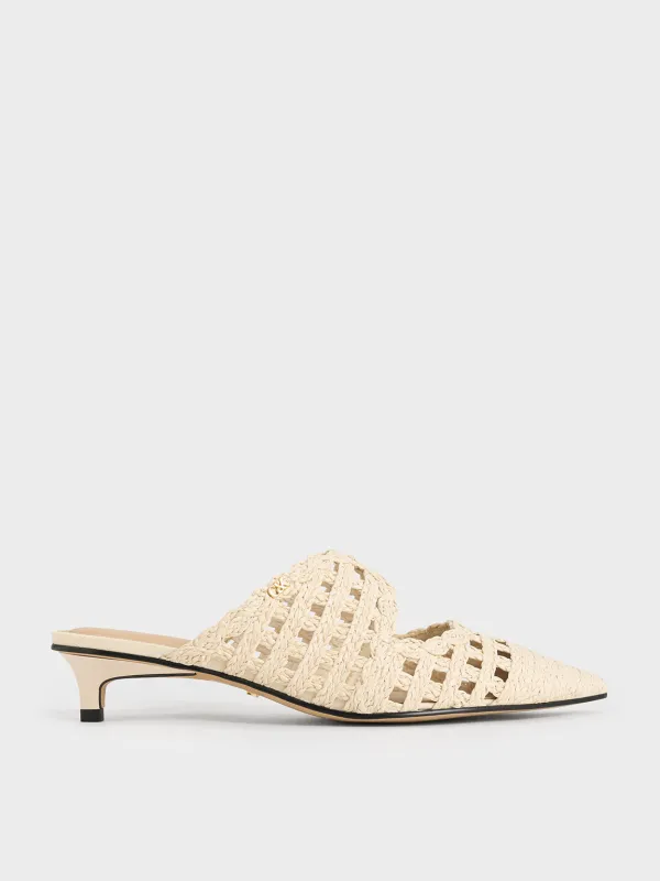 Charles & Keith - Raffia Kitten-Heel Pointed-Toe Mules made by Charles & Keith