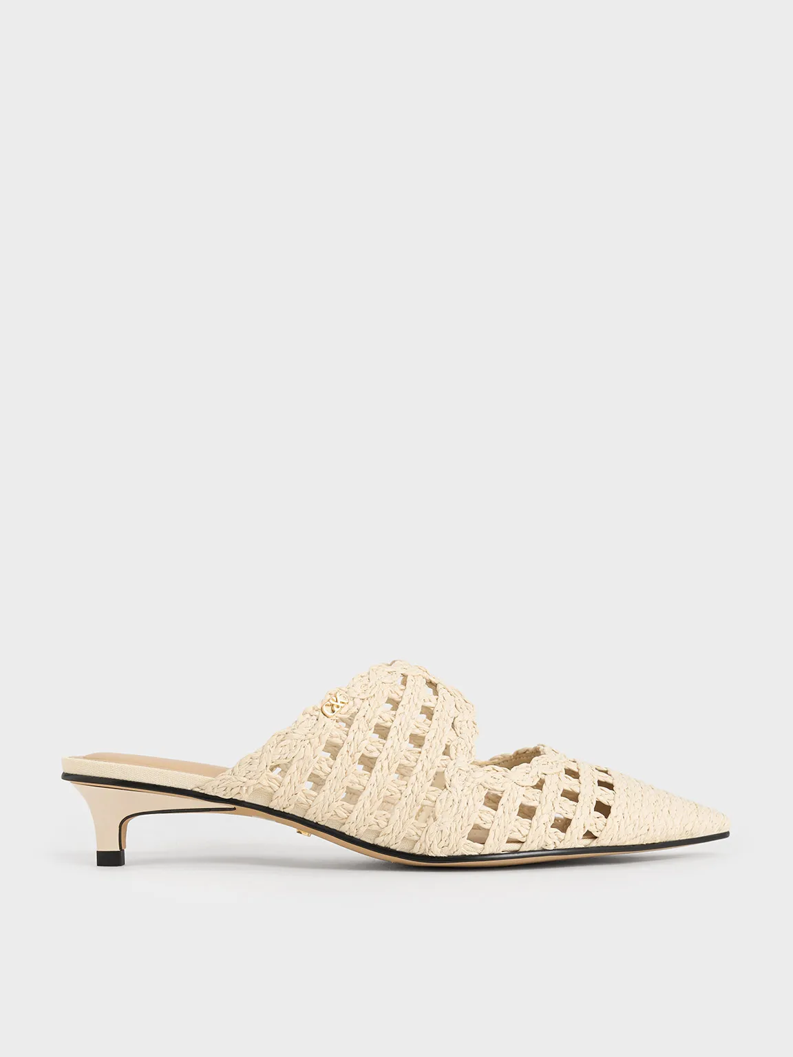 Charles & Keith - Raffia Kitten-Heel Pointed-Toe Mules sold by Charles & Keith