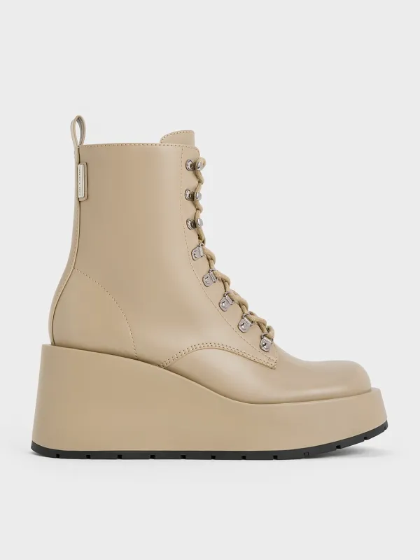 Charles & Keith - Lace-Up Platform Wedge Ankle Boots made by Charles & Keith