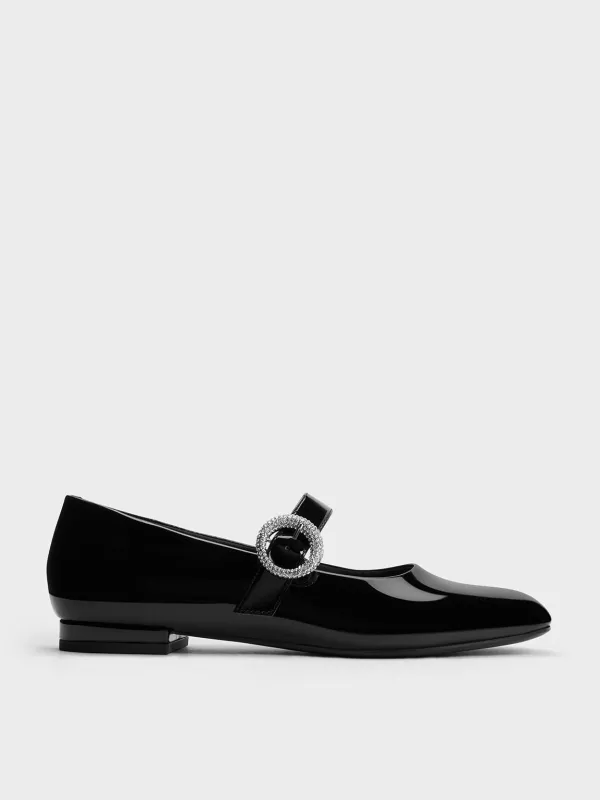 Charles & Keith - Patent Crystal-Embellished Buckle Mary Jane Flats made by Charles & Keith