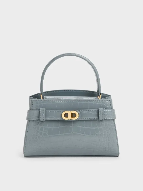 Charles & Keith - Aubrielle Croc-Effect Belted Top Handle Bag made by Charles & Keith