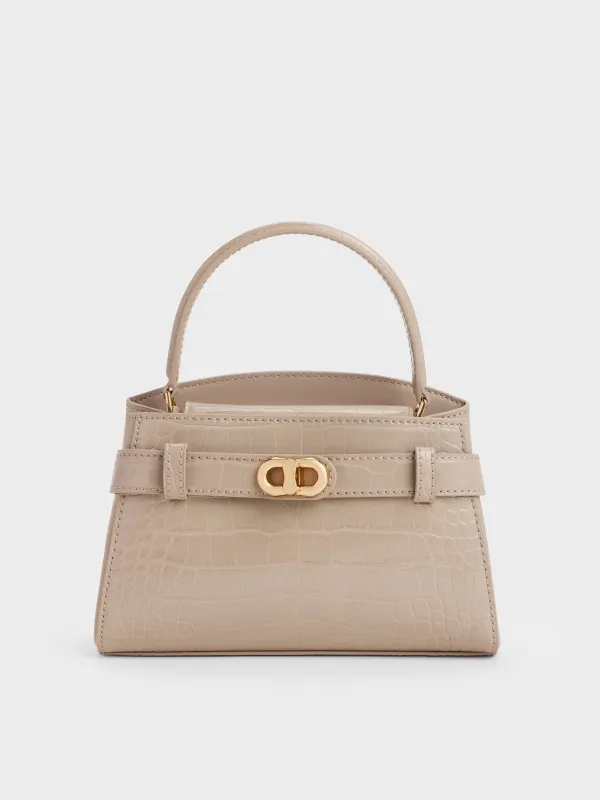CHARLES & KEITH - Aubrielle Croc-Effect Belted Top Handle Bag made by Charles & Keith