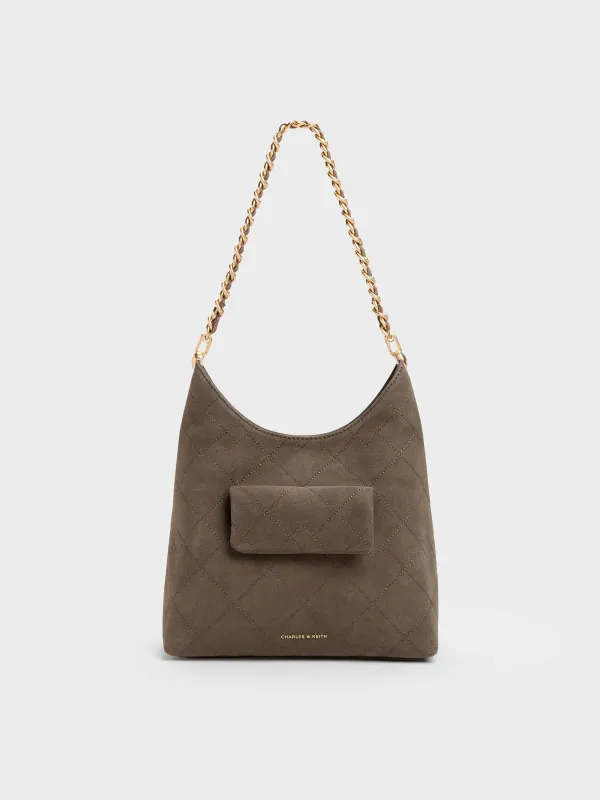 Charles & Keith - Duo Quilted Front-Pocket Chain Hobo Bag made by Charles & Keith
