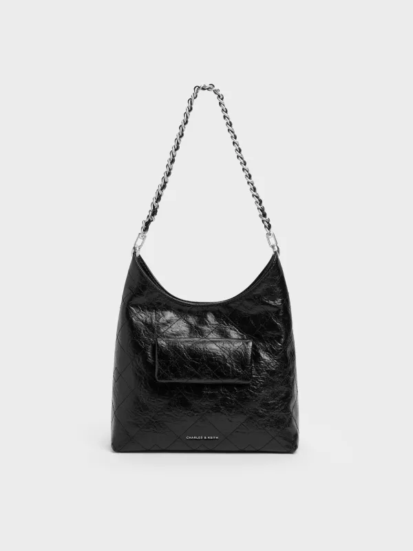 CHARLES & KEITH - Duo Quilted Front-Pocket Chain Hobo Bag made by Charles & Keith