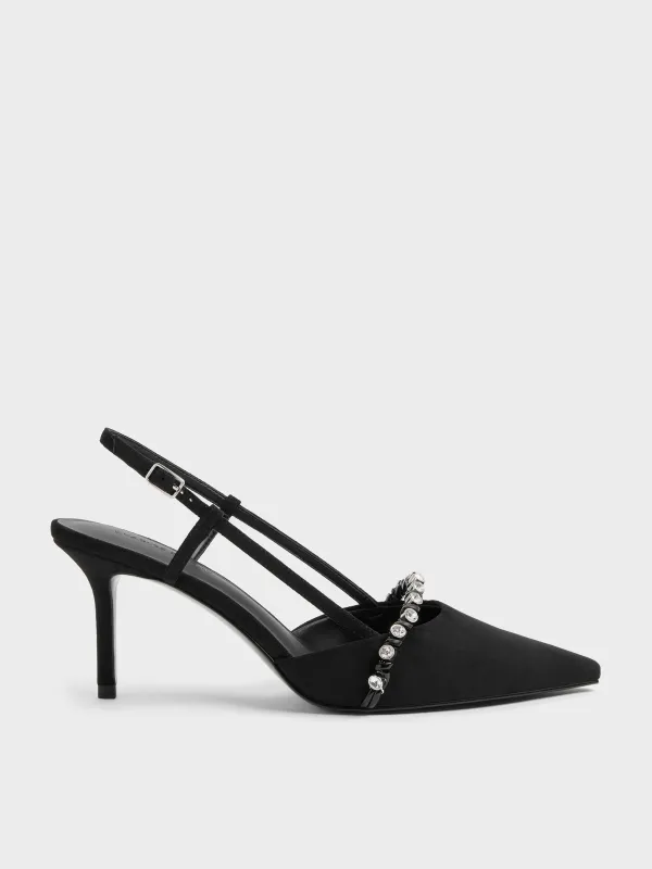 Charles & Keith - Faux Suede Crystal Slingback Pumps made by Charles & Keith