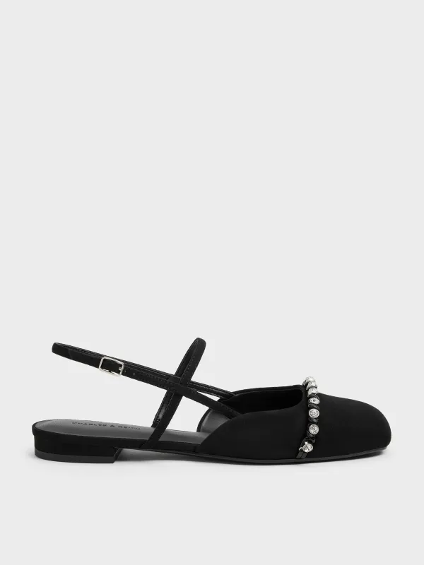 Charles & Keith - Faux Suede Crystal Slingback Flats made by Charles & Keith