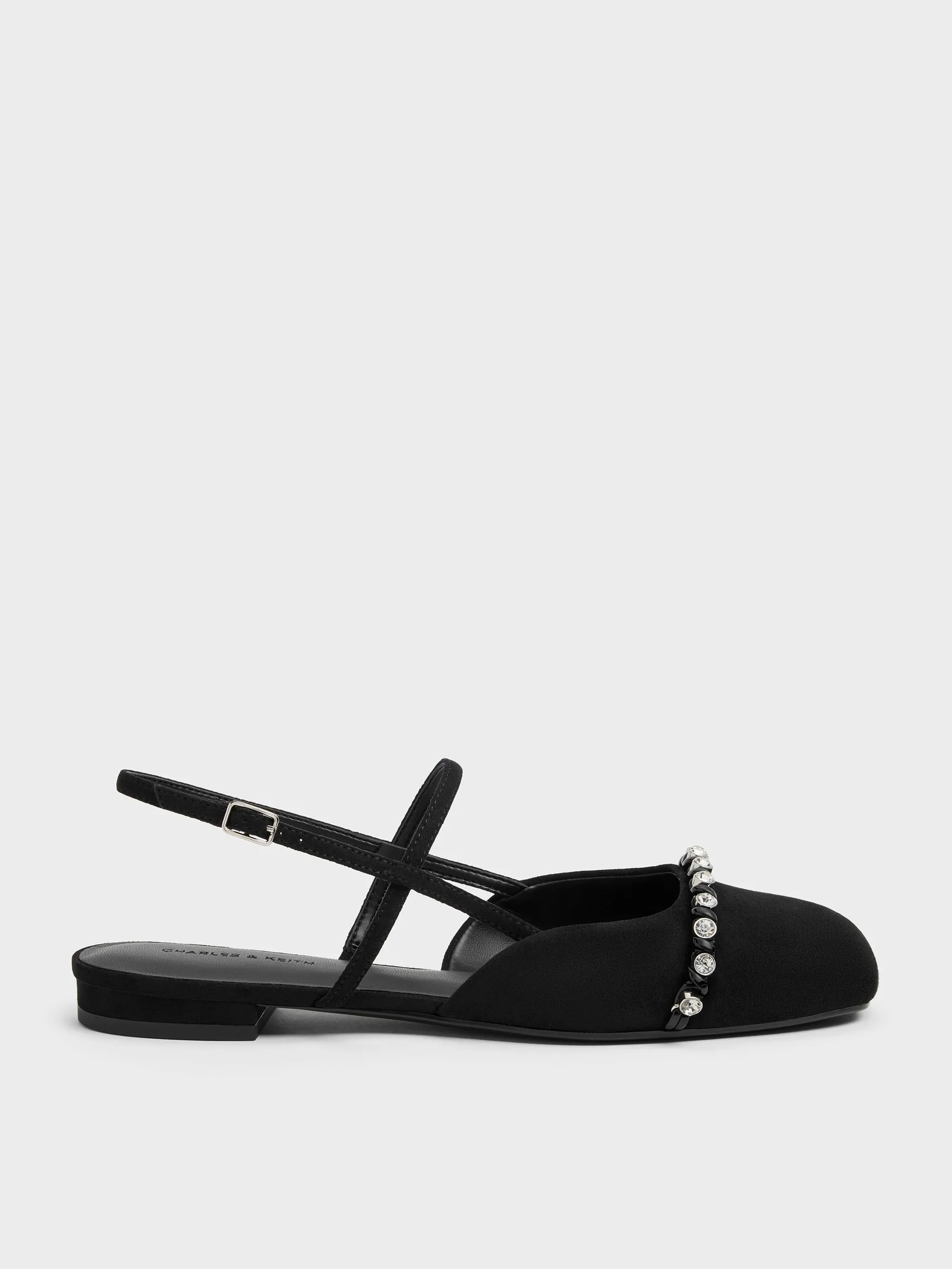 CHARLES & KEITH - Faux Suede Crystal Slingback Flats sold by Charles & Keith