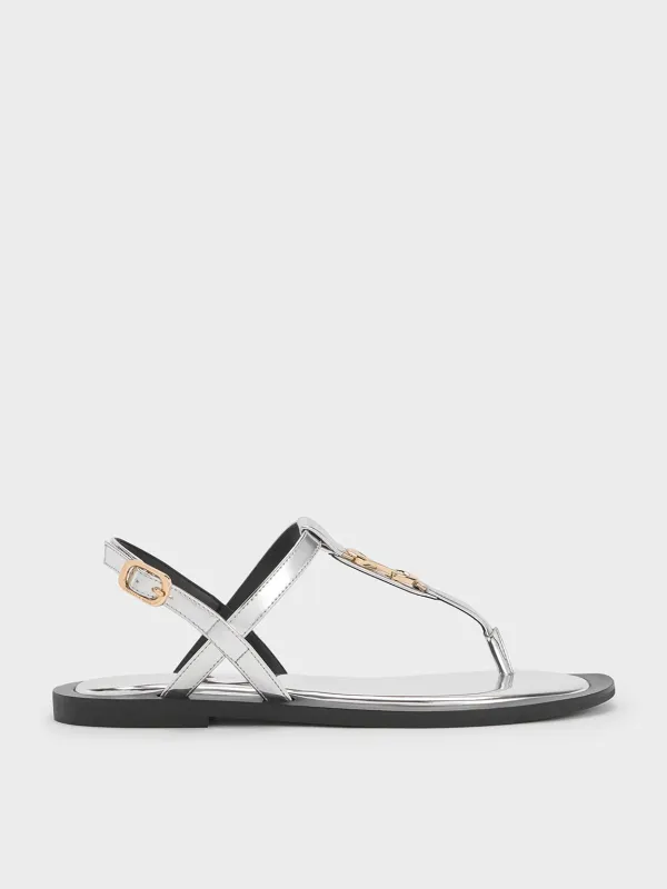 Charles & Keith - Trifina Metallic-Accent Thong Sandals made by Charles & Keith