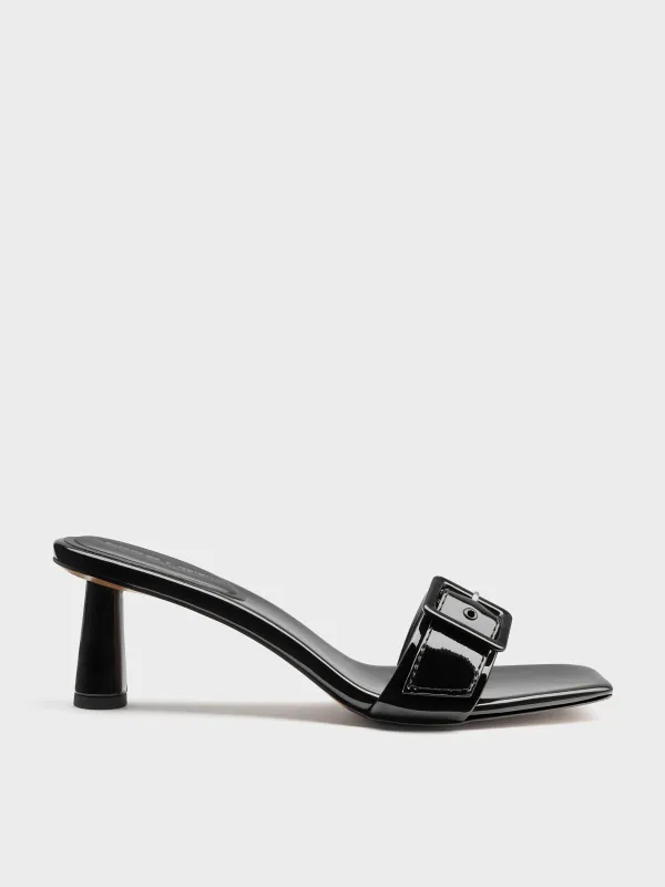 Charles & Keith - Patent Buckle-Strap Heeled Mules made by Charles & Keith