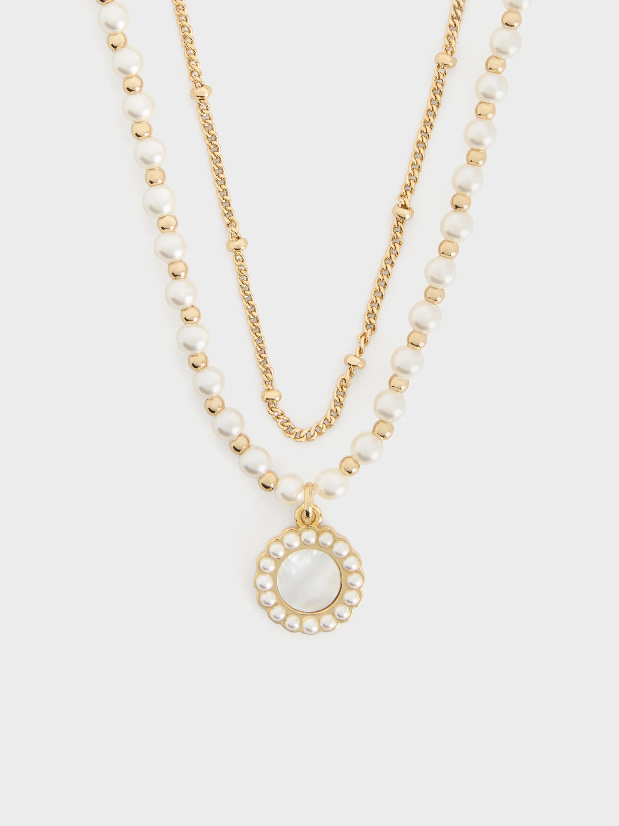 Charles & Keith - Pearl & Gemstone Double-Chain Necklace sold by Charles & Keith