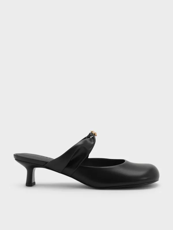 CHARLES & KEITH - Metallic-Accent Twisted-Strap Heeled Mules made by Charles & Keith