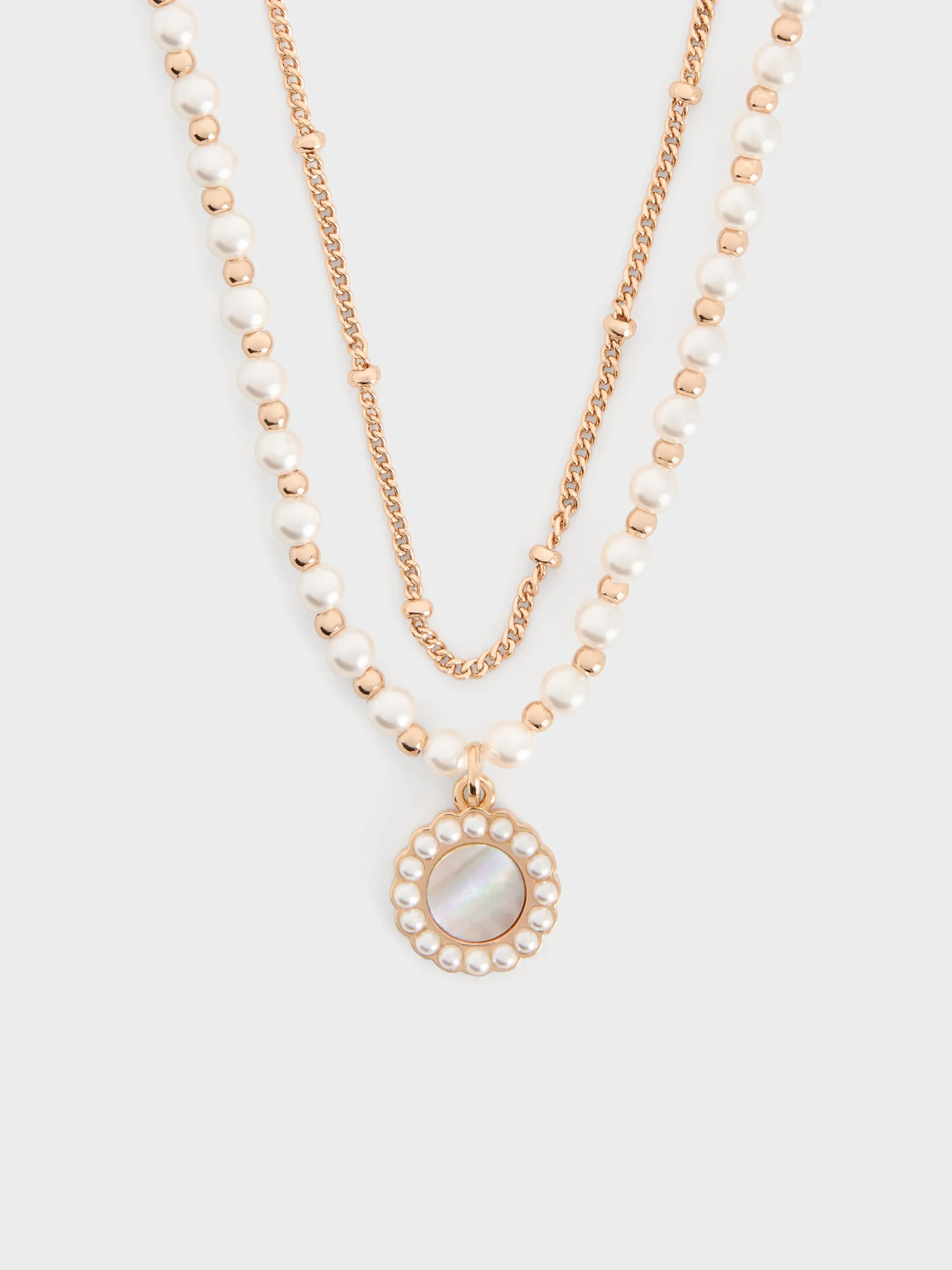 Charles & Keith - Pearl & Gemstone Double-Chain Necklace sold by Charles & Keith