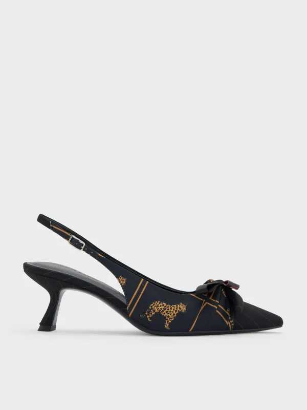 Charles & Keith - Satin Printed-Bow Pointed Slingback Pumps made by Charles & Keith