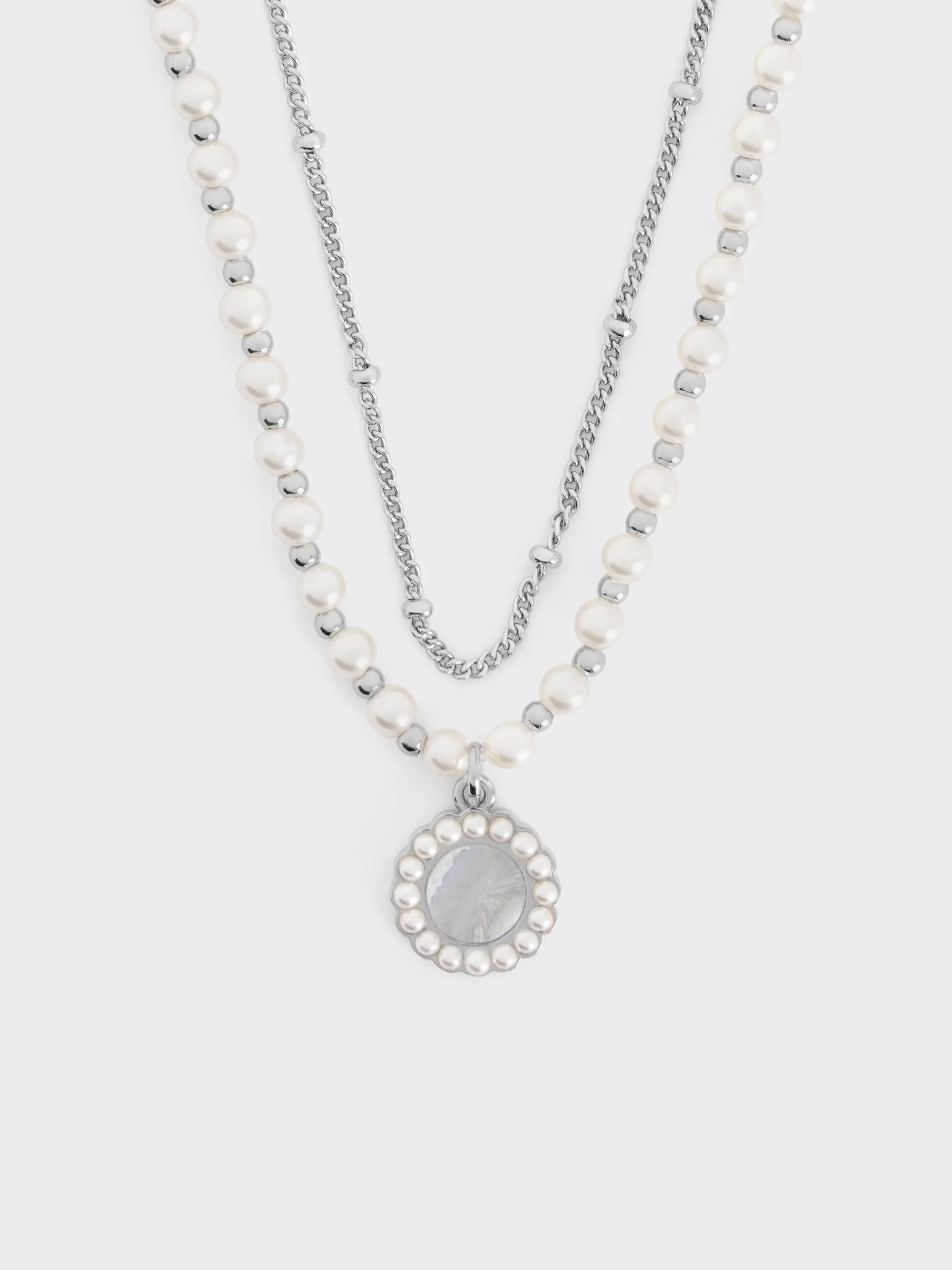 CHARLES & KEITH - Pearl & Gemstone Double-Chain Necklace sold by Charles & Keith