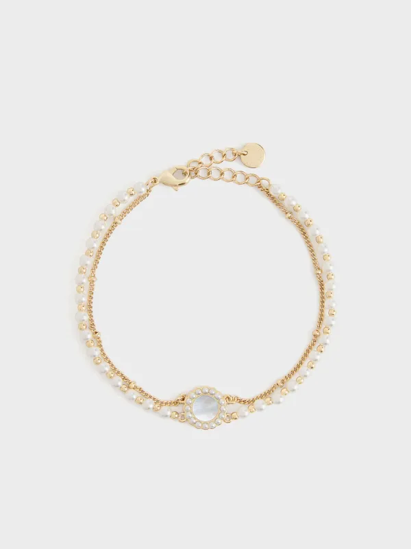 Charles & Keith - Pearl & Gemstone Double-Chain Bracelet made by Charles & Keith