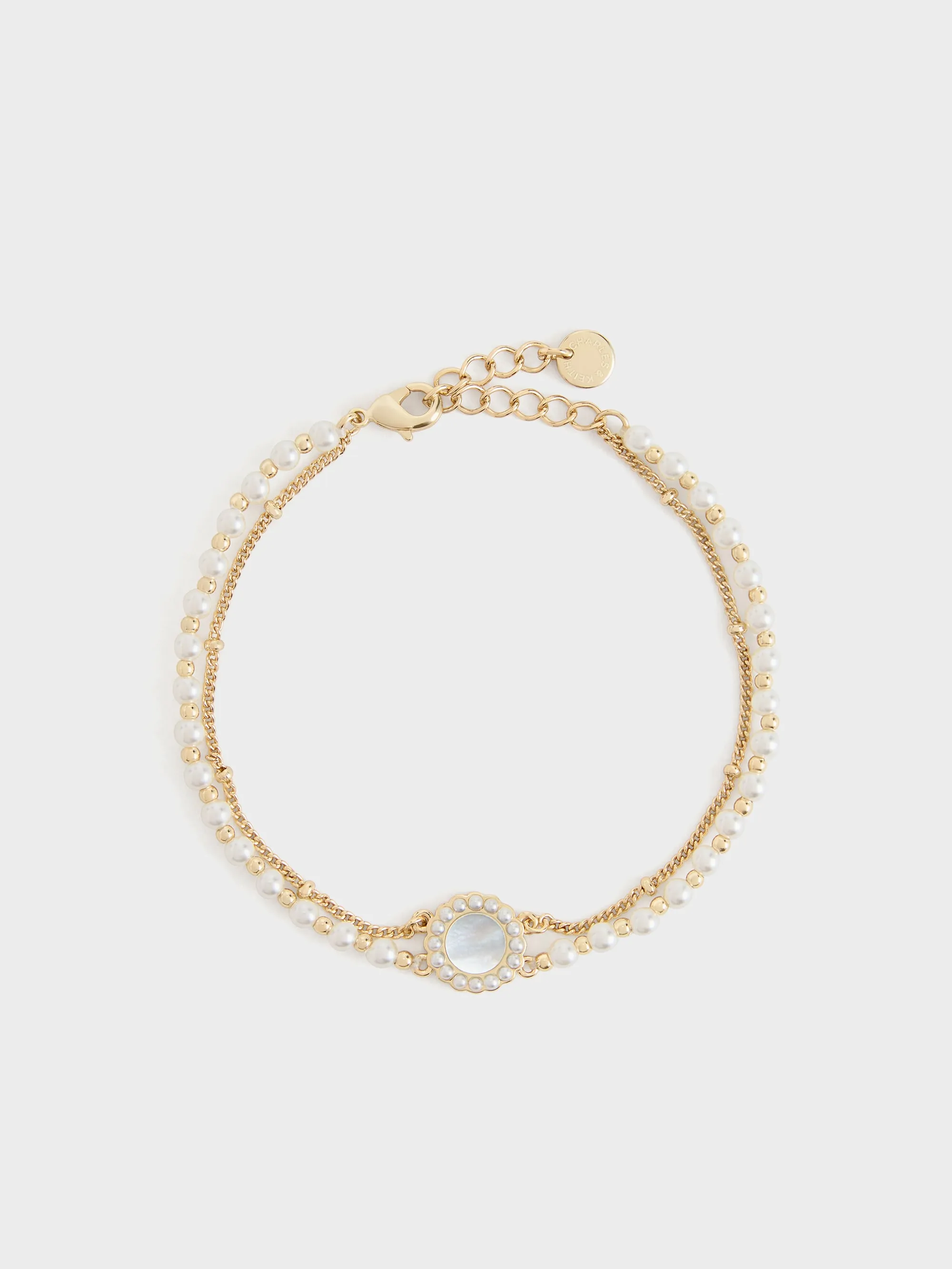 Charles & Keith - Pearl & Gemstone Double-Chain Bracelet sold by Charles & Keith