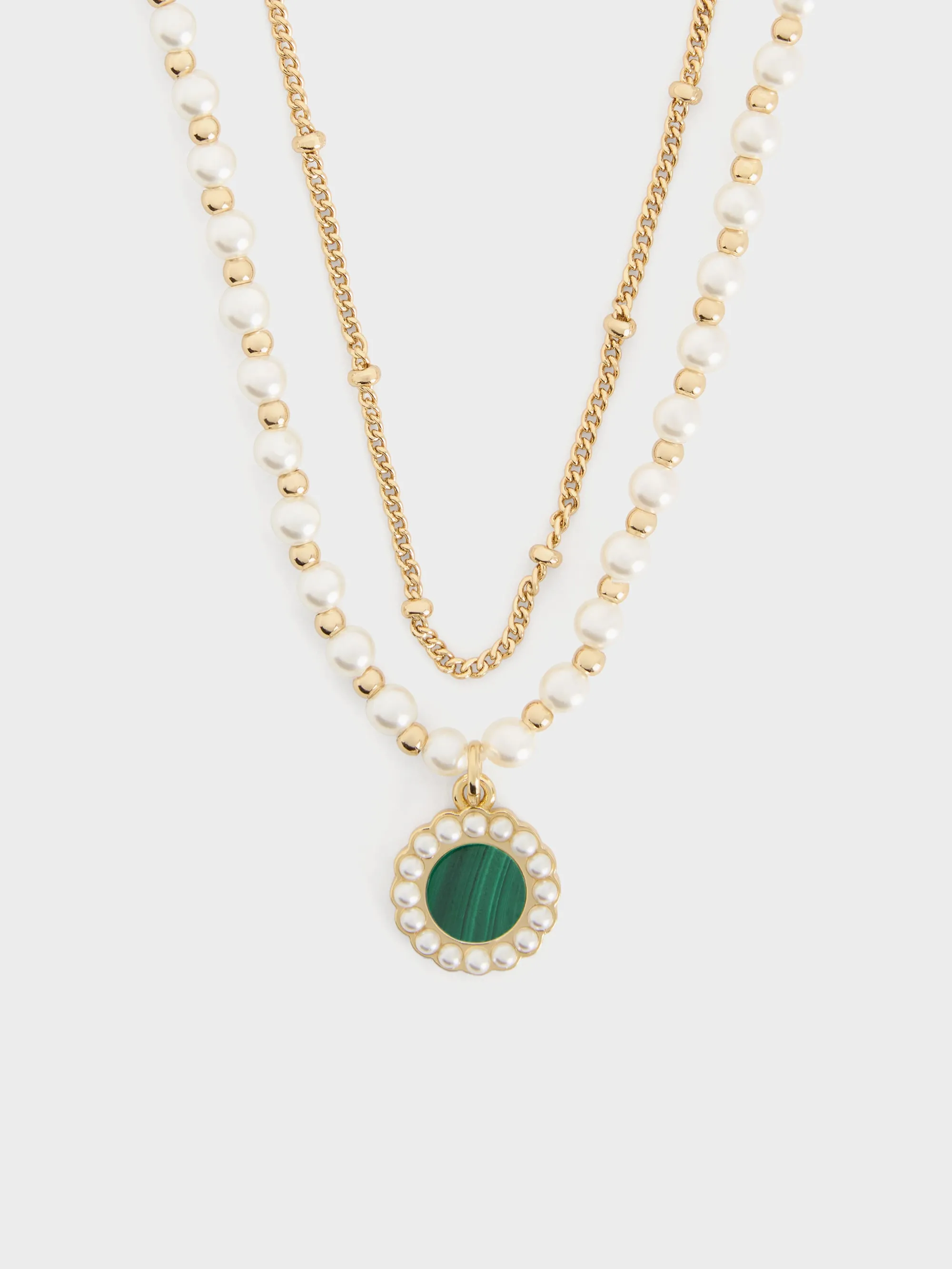 CHARLES & KEITH - Pearl & Gemstone Double-Chain Necklace sold by Charles & Keith