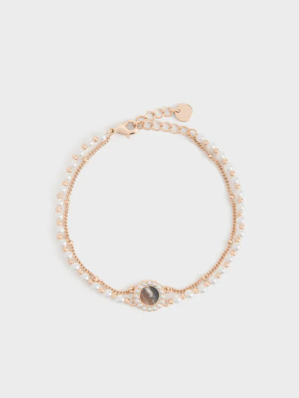 CHARLES & KEITH - Pearl & Gemstone Double-Chain Bracelet made by Charles & Keith