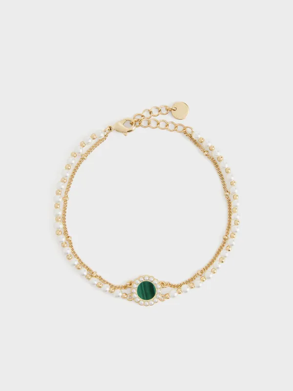 CHARLES & KEITH - Pearl & Gemstone Double-Chain Bracelet made by Charles & Keith