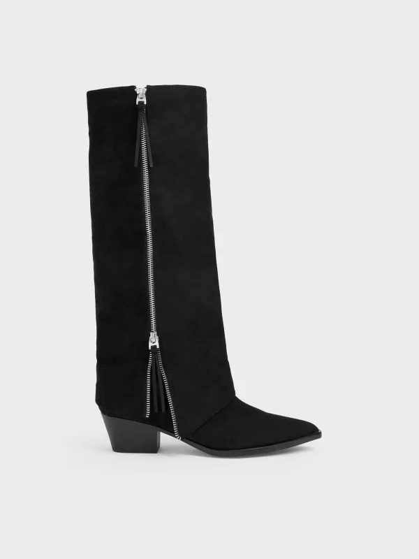CHARLES & KEITH - Aether Faux Suede Tassel-Zip Knee-High Boots made by Charles & Keith