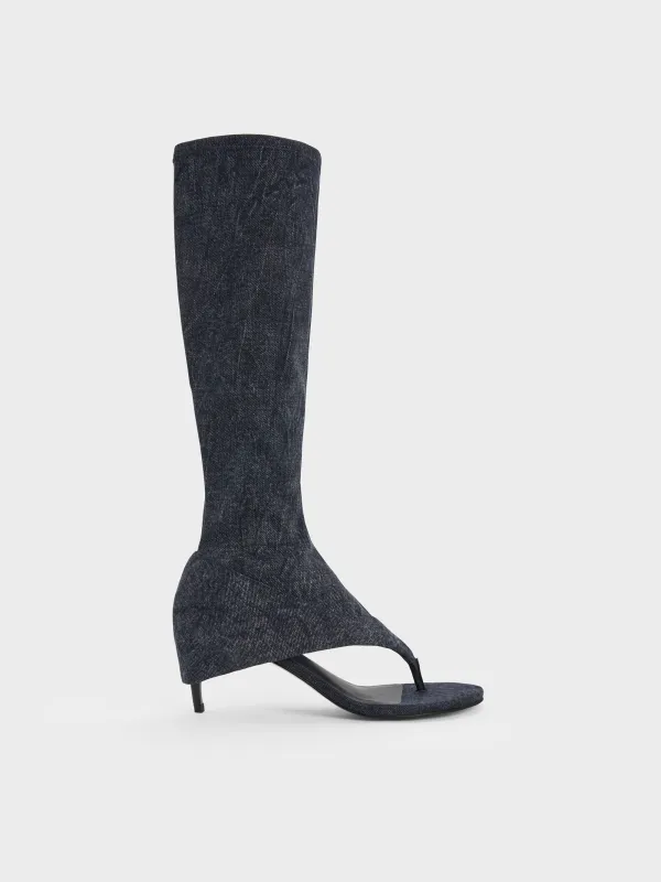 CHARLES & KEITH - Aether Denim Thong Boots made by Charles & Keith