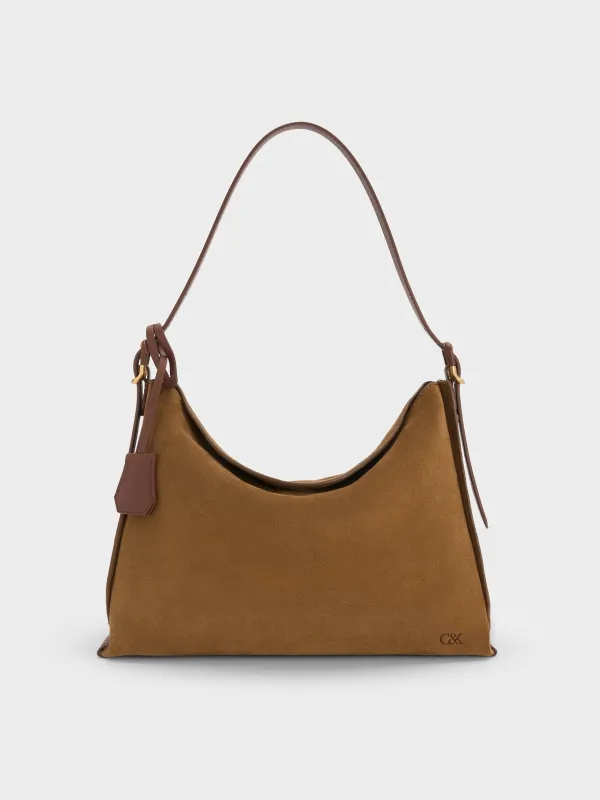 CHARLES & KEITH - Large Leather & Suede Top-Flap Hobo Bag made by Charles & Keith