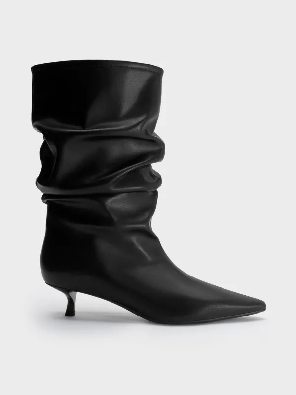 CHARLES & KEITH - Ruched Kitten-Heel Calf Boots made by Charles & Keith