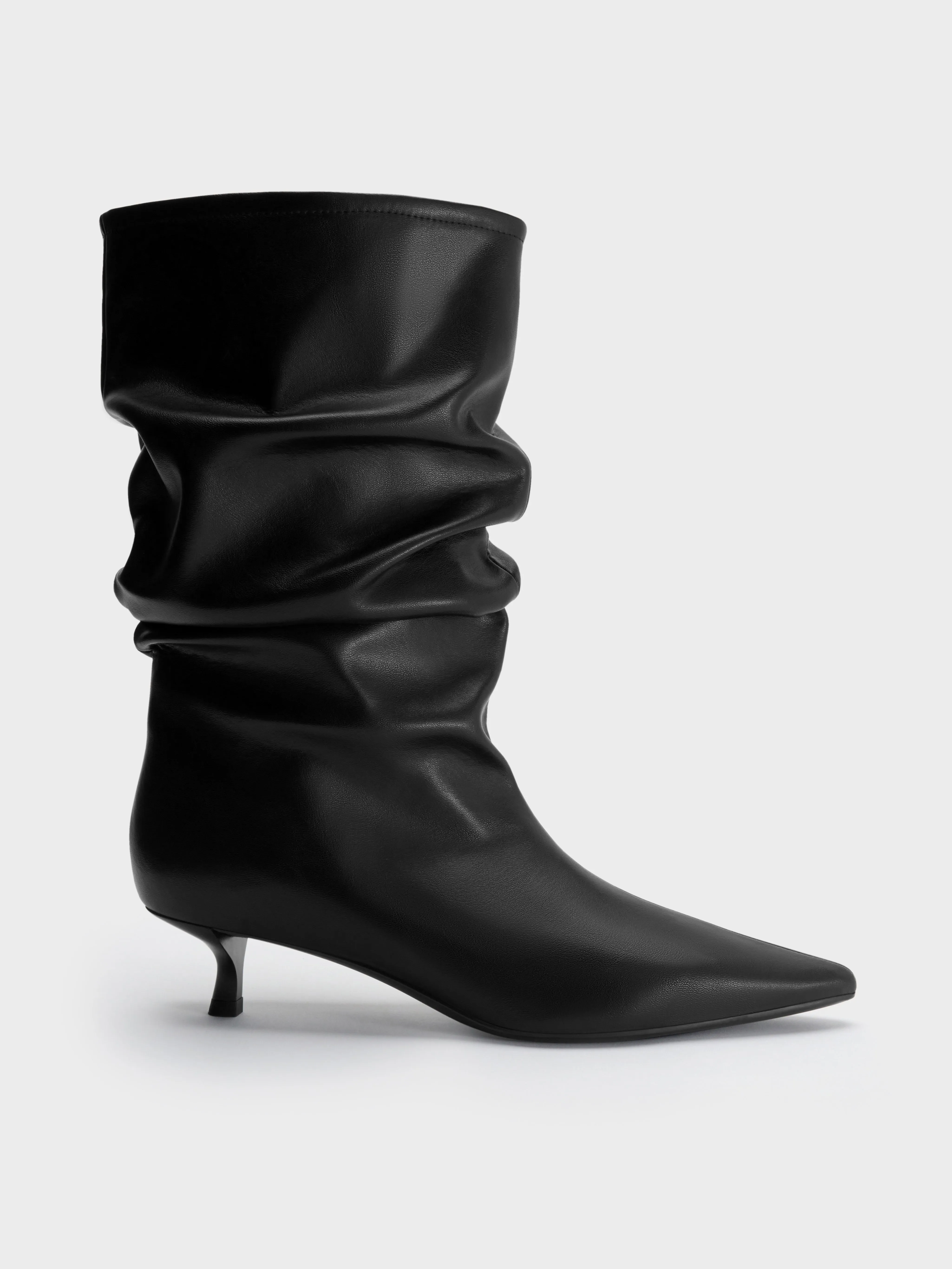 CHARLES & KEITH - Ruched Kitten-Heel Calf Boots sold by Charles & Keith